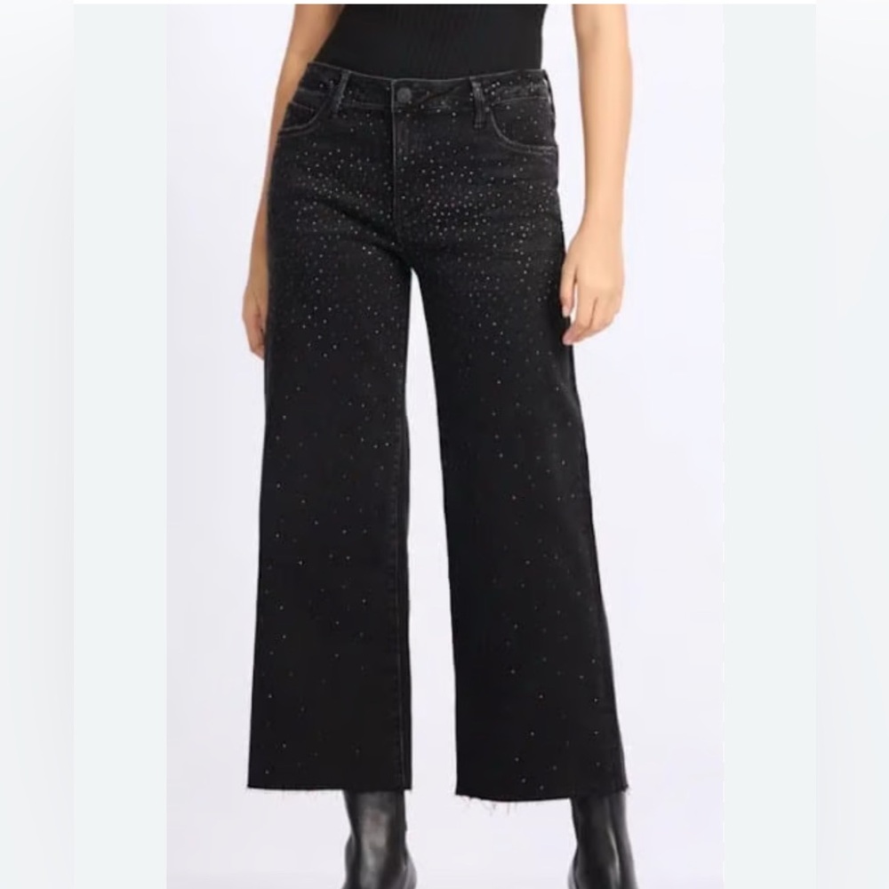 Kut from the Kloth Meg Black Embellished Wide-Leg Fab AB Jeans size 6